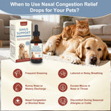 Nasal Congestion Relief Drops for Cats & Dogs, Sinus & Respiratory Support Supplement, Helps Soothe Seasonal Nose Discomfort & Maintain Clear Breathing, Immune Support