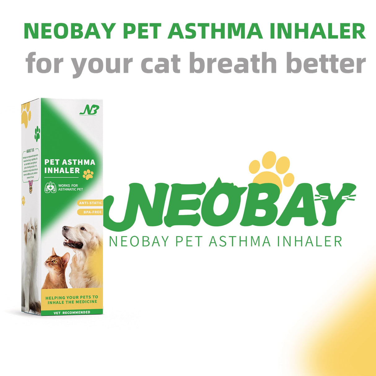 Neobay Cat Inhaler Spacer with Unique Panic Soother Training Aid & Sensitive Flow Indicator – Feline Aerosol Chamber for Cats with a Respiratory Condition – Includes 2 Masks (Small/Med) Green 1 Pack
