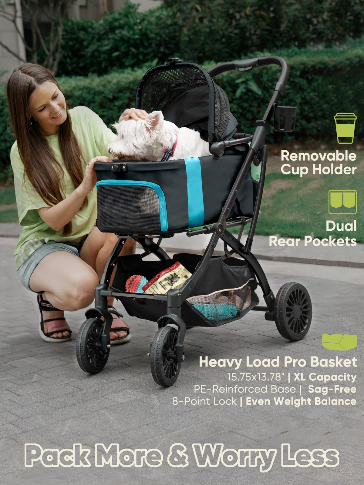 Small Dog Stroller, Pet Stroller for Small Dogs, 5-in-1 Dog Strollers - Fold All in One Without Detaching Carrier, Pet Strollers with Removable Waterproof Carrier for Dogs Cats 10 lbs 20 lbs - Black