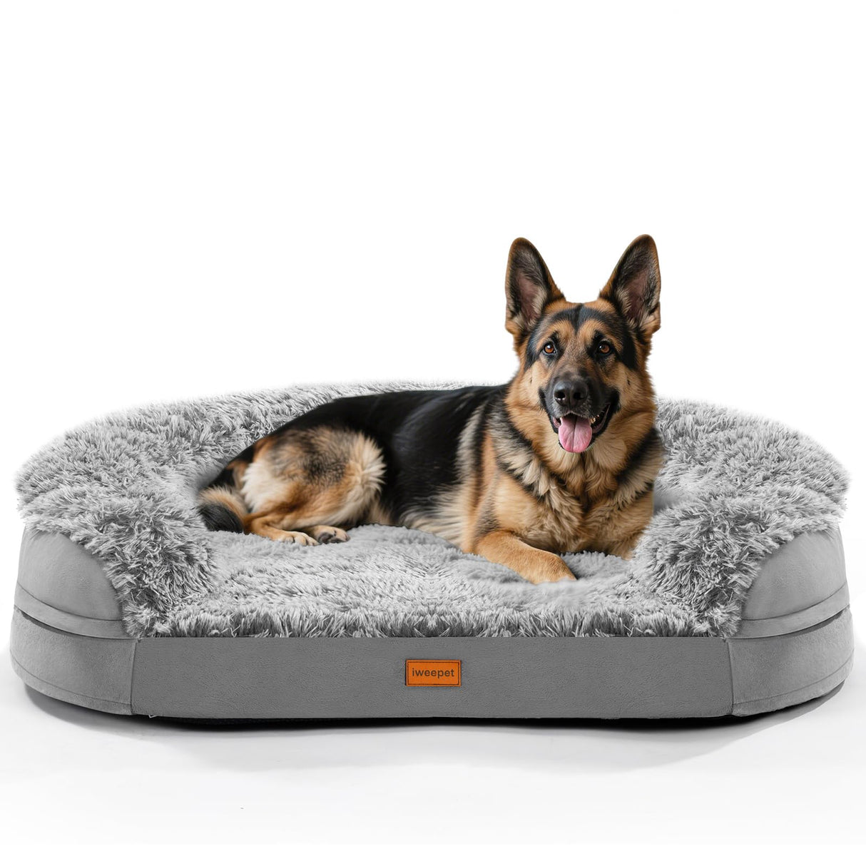 iweepet Dog Beds for Jumbo Dogs, 47.5"x35"x7.6", Removable and Washable Cover, Raised Reboundable Edges, Non Slip Bottom, Extra Big Size, Orthopedic Oval Memory Foam Pet Bedding, Indoor