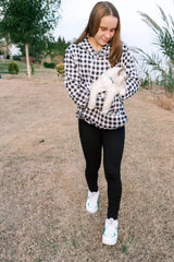 Pet Pouch Hoodie - Cat Dog Holder Sweatshirt Large Pocket Carrier Pullover Tops for Women (Black+White, Large)