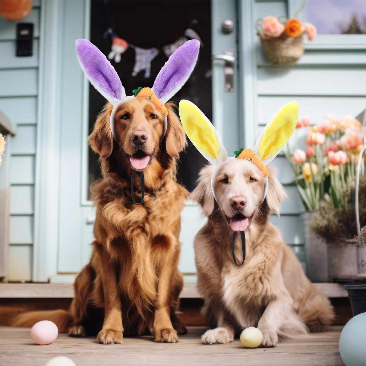 XunYee 8 Pcs Easter Dog Headbands Bunny Ears Headbands Cute Carrot Rabbit Ears Adjustable Pet Headwear Accessories for Easter Party Favors Dog Cat Puppy