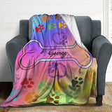 Personalized Paw Print Dog Blanket With Pets Name, Custom Pet Name Blanket for Small Dogs, Flannel Puppy Blanket, Dog Memorial Gifts for Loss of Dog, Pet Loss Sympathy Remembrance Gifts