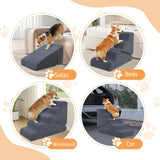 PRIMEPATIO Dog Ramp for Bed, 20" H Dog Stairs for High Bed, 2 in 1 Pet Steps for Small Dogs, 4-Step Foldable Transformable Large Cats Ramp to Get on Couch, Non-Slip Balanced, Grey