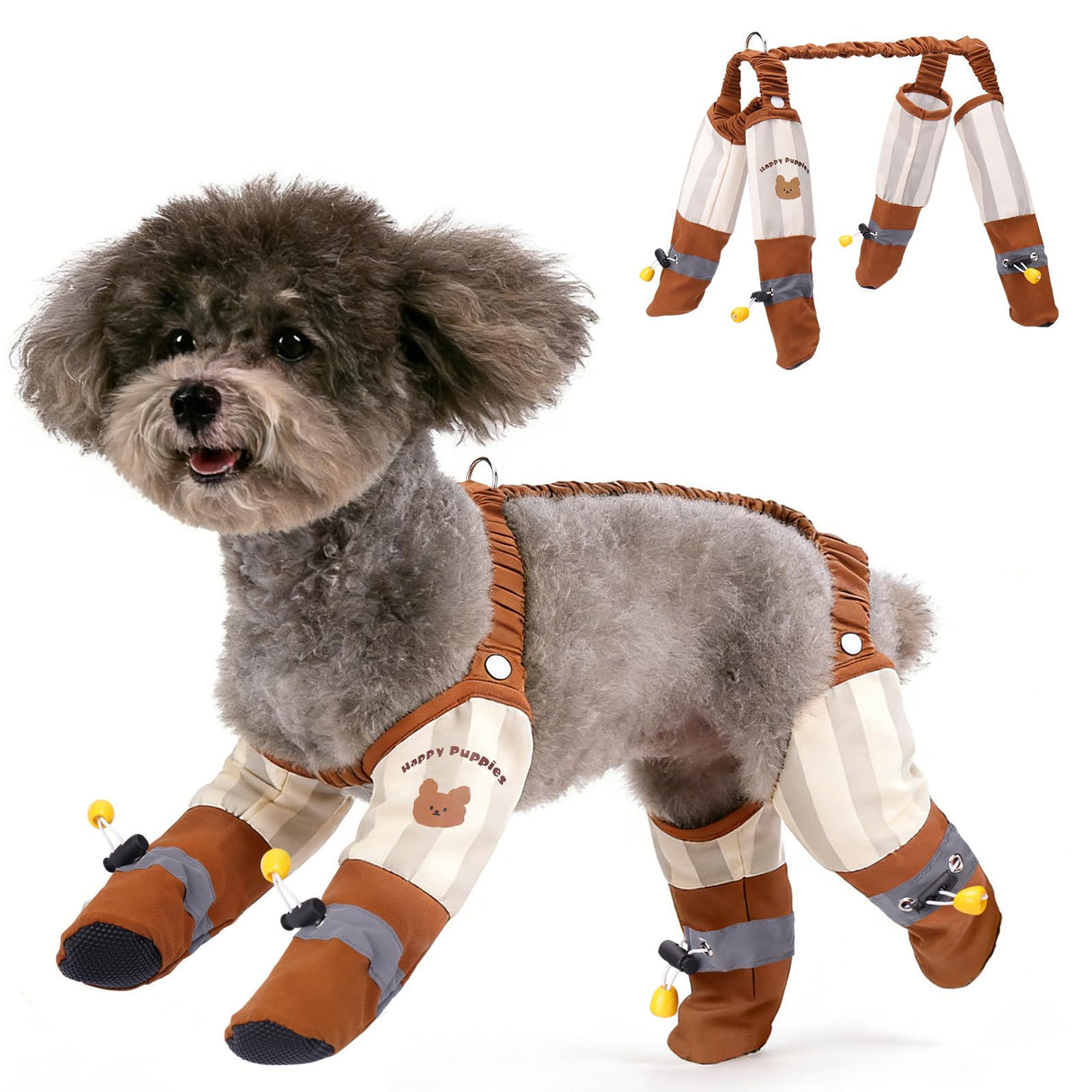 BABORUI Dog Suspender Boots, Waterproof Anti Dust, Dogs Boots with Suspenders Anti-Slip, Reflective Dog Shoes Small Size Dogs for Rain Night Walking