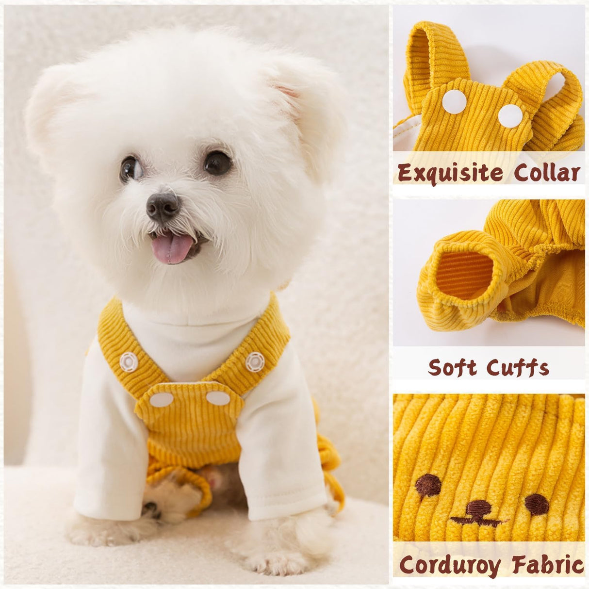 PayaSnug Bear Costume Dog Overalls for Small Dogs, Corduroy Dog Jumpsuit, Soft Puppy Romper for Fall and Winter, Cute Dog Onesie Outfit for Comfortable Pet Clothes for Cold Weather（Yellow Set, S）