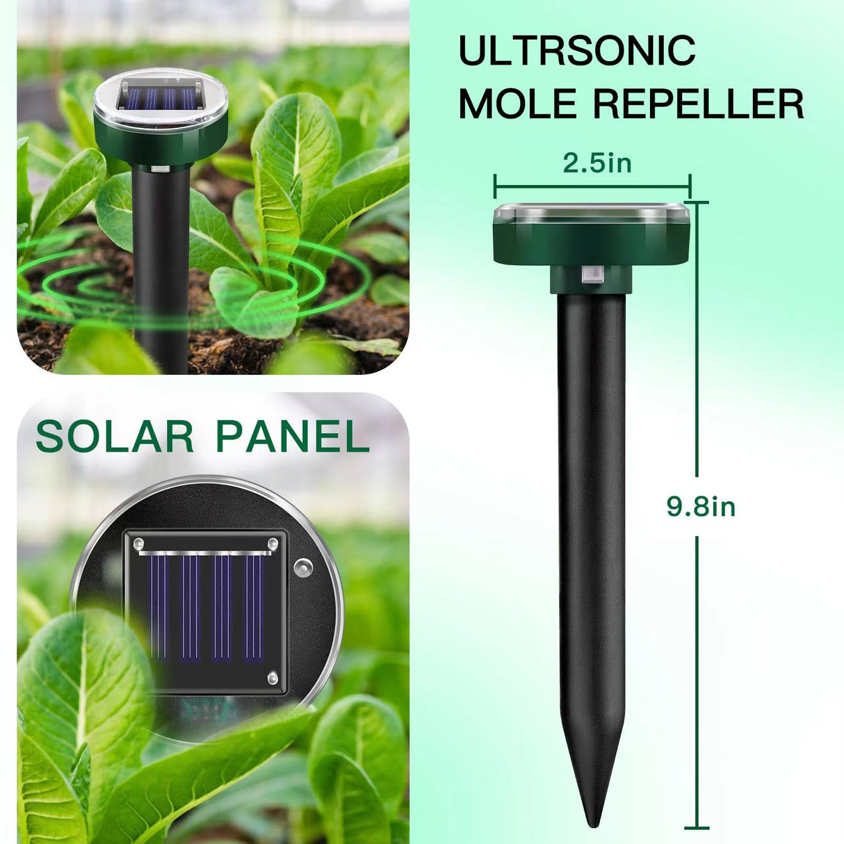 6PK Upgrade Mole Repellent for lawns Gopher Repellent Ultrasonic Solar Powered Snake Repellent Deterrent Mole Repeller Vole Repellent Outdoor Lawns Garden Yard All Pests Sonic Spikes Stakes Chaser