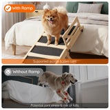 HOOBRO Dog Ramp for Bed, 15.7" Width Folding Pet Ramp with Guardrail and Non-Slip Mat, Dog Ramp for Couch, 4-Level Adjustable from 9.8" to 18.9", for Small Dogs, Natural and Black NB48PT03