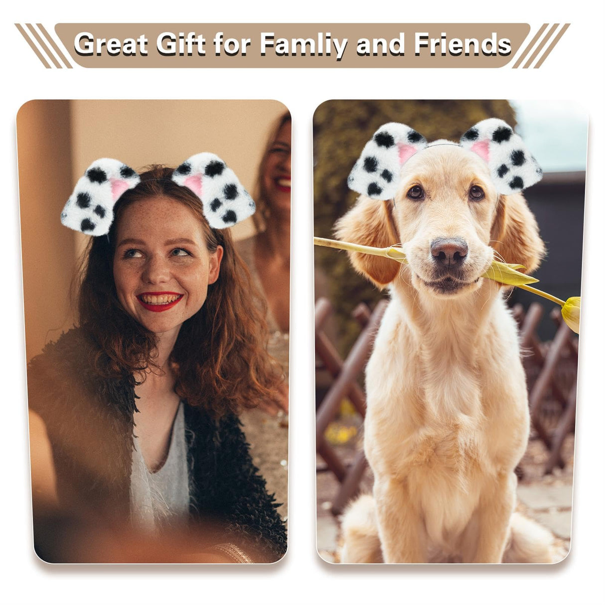 Beviliu 4 Pack Animals Ear Realistic Dalmatian Dog Ears Headband Fluffy Cat Bunny Pig Hairband Halloween Christmas Costume for Washing Makeup Cosplay Party