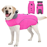 SlowTon Dog Winter Coat - Waterproof Fleece-Lined Dog Snow Jacket, Windproof Cold Weather Clothes with Reflective Stripes, Leash D-Ring & Storage Pocket for Medium Large Dogs (Pink, L)