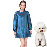 Dog Grooming Smock Water-Repellent Hair-Repellent with Long Sleeves Large Pockets Anti-Static Fabric (Blue, L)