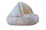 ZaneSun Calming Round Dog Bed & Cat Cave with Hooded Cover, Plush Fluffy Anti-Anxiety Cat Bed, Waterproof Bottom Washable (Coffee, 20x20inch)
