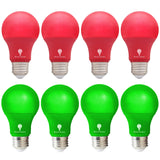 8 Pack A19 LED Red Light Bulb LED Green Light Bulb 120V E26 Base 9 Watt (60-watt Replacement) Red Bulb Red Bulb, Party Decoration, Porch, Home Lighting, Christmas Light Bulbs