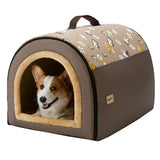Jiupety Indoor Dog House, 2-in-1 Portable Foldable House Bed with Cover, Pet Tent & Cave Bed for Medium Dogs, XL(28"×21"×19"), Up to 40 Lb, Brown