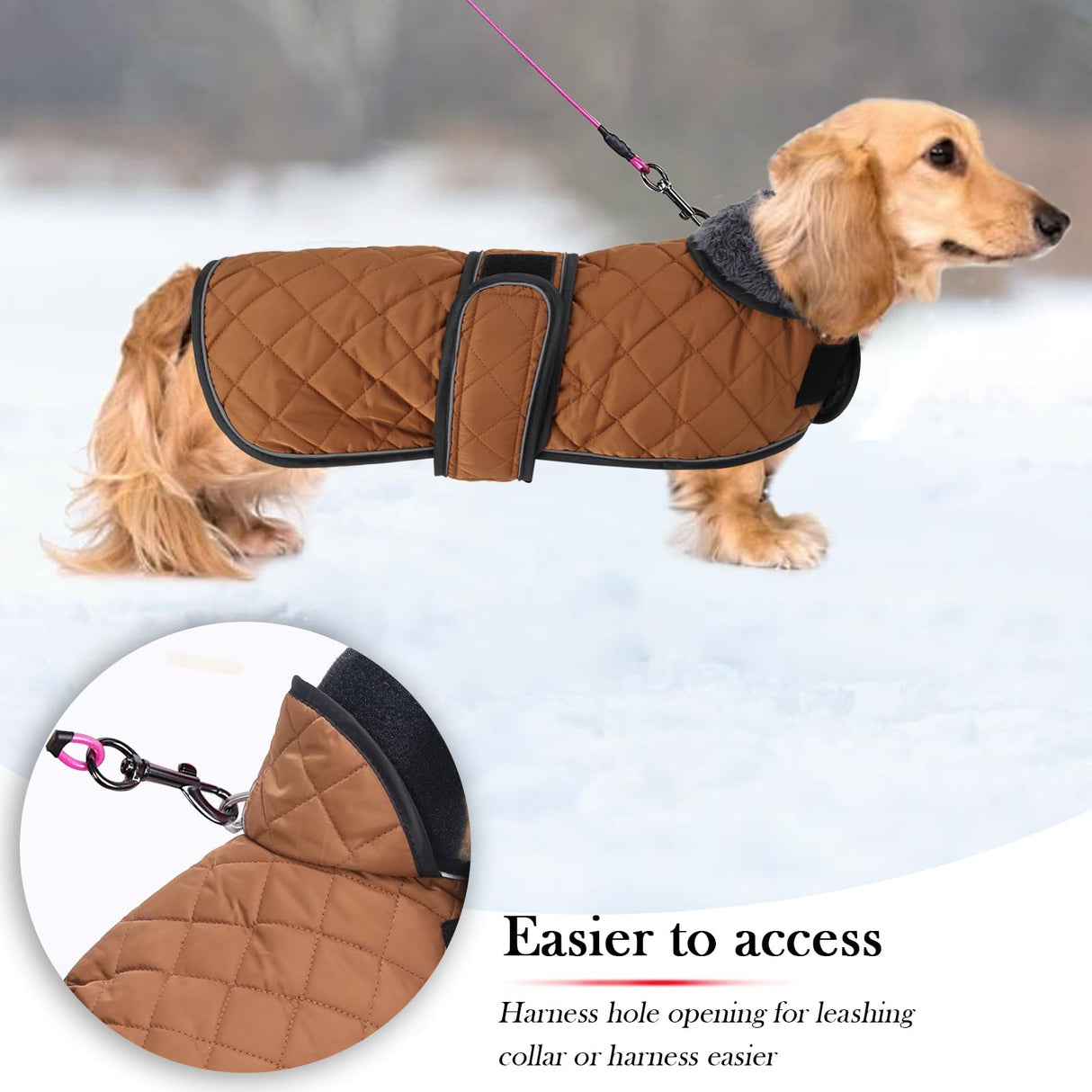 Warm Thermal Quilted Dachshund Coat,Dog Winter Coat with Warm Fleece Lining,Outdoor Dog Apparel with Adjustable Bands for Medium,Large Dog-Brown-L
