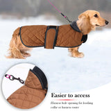 Warm Thermal Quilted Dachshund Coat,Dog Winter Coat with Warm Fleece Lining,Outdoor Dog Apparel with Adjustable Bands for Medium,Large Dog-Brown-L