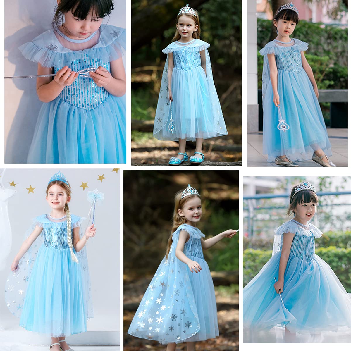 iTVTi Little Girl Princess Dress Halloween Carnival Cosplay Costume with Accessories Blue, 4-5 Years (Tag 120)