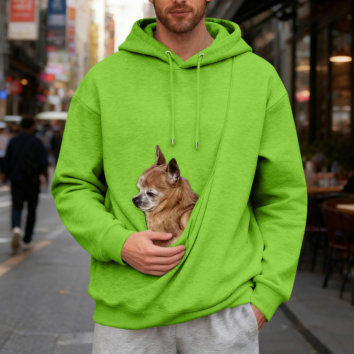 Shunking Pet Pouch Hoodie Men Kangaroo Pouch Hoodies Pocket Puppy Cat Care Shirt Dog Carrier Pullover Animal Holder Top Unisex (Light Green, XXL)