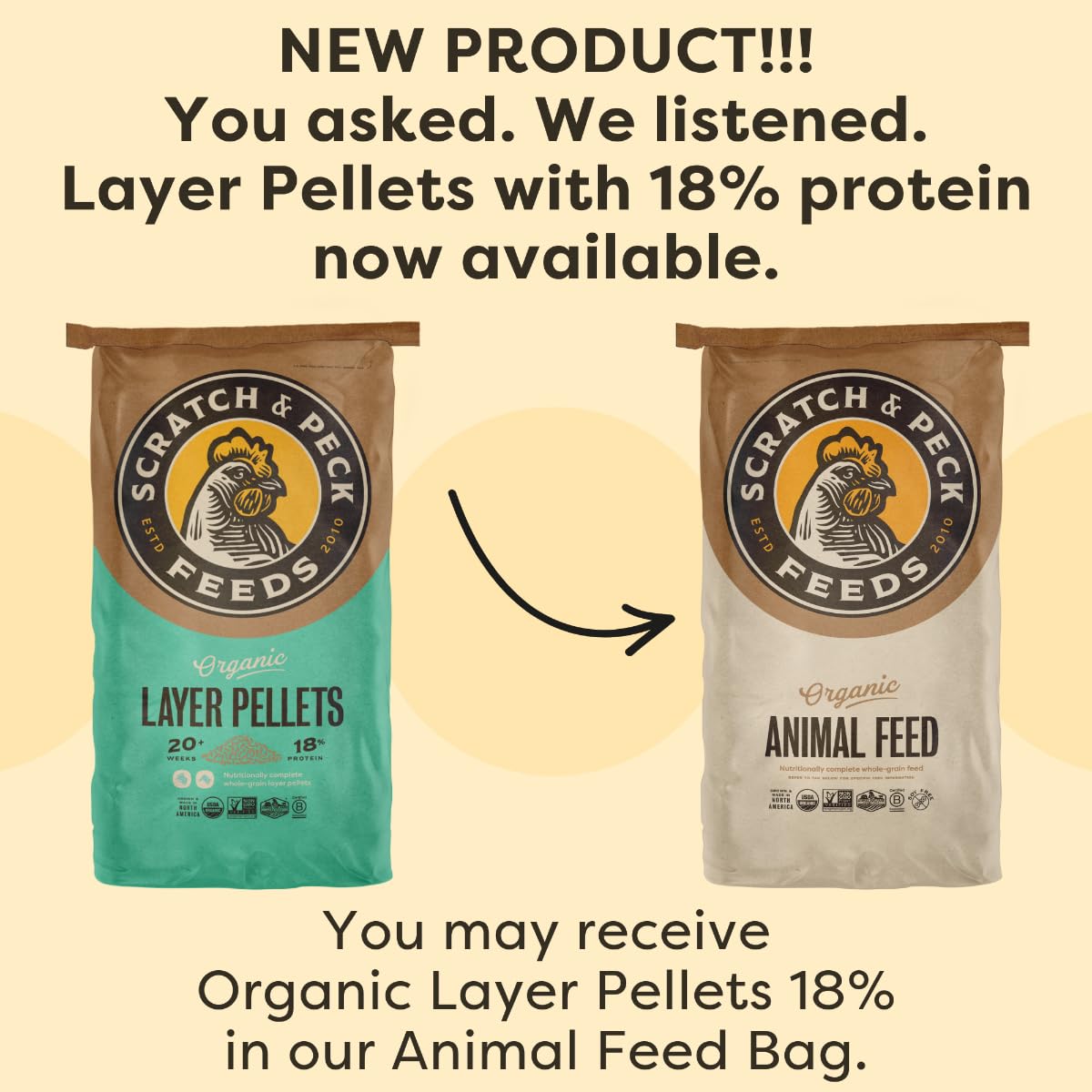 Scratch and Peck Feeds Whole Grain Layer Pellets Chicken and Duck Feed - 25 lbs Bag - Corn-Free and Soy-Free - 18% Protein, Certified Organic and Non-GMO Project Verified Chicken Food