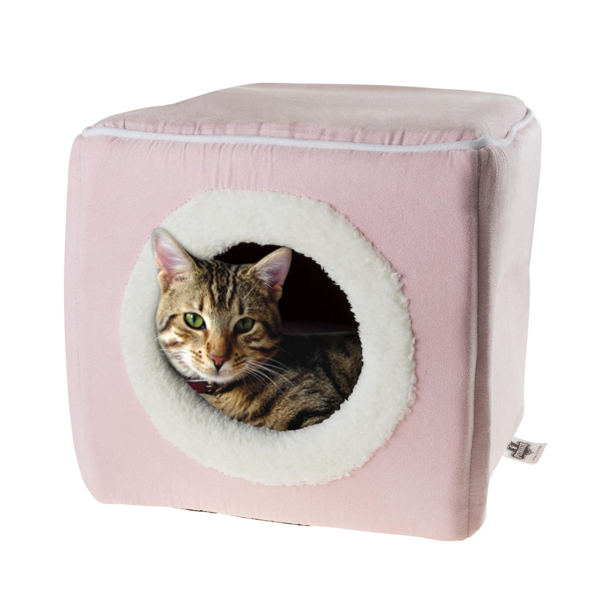 Cat House - Indoor Bed with Removable Foam Cushion - Cat Cave for Puppies, Rabbits, Guinea Pigs, Hedgehogs, and Other Small Animals by PETMAKER (Pink)