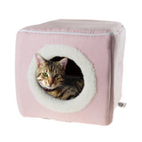 Cat House - Indoor Bed with Removable Foam Cushion - Cat Cave for Puppies, Rabbits, Guinea Pigs, Hedgehogs, and Other Small Animals by PETMAKER (Pink)
