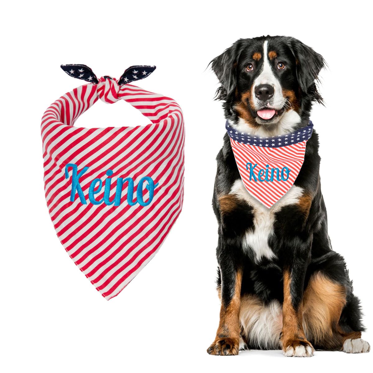 Personalized 4th of July Dog Bandana Embroidered Name Custom Neckwear Dog Scarf for Small Medium Large Dogs Cats Pets Birthday Gift