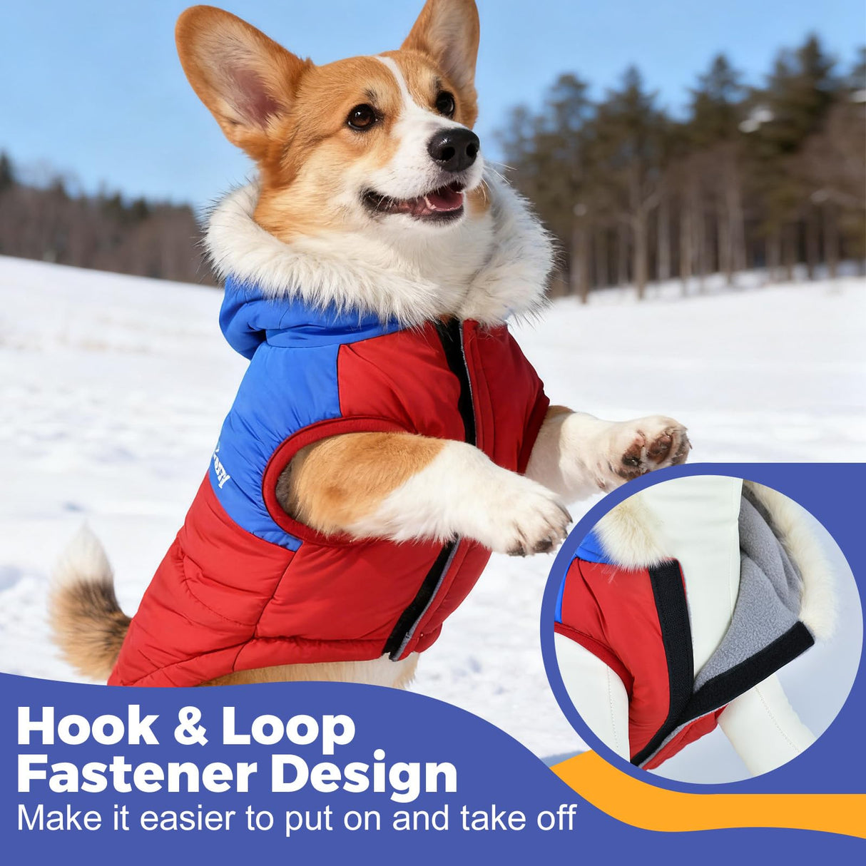 Dog Winter Coat with Hood, Fleece Lined Waterproof Dog Jacket,Warm Snowsuit for Small Medium Dog