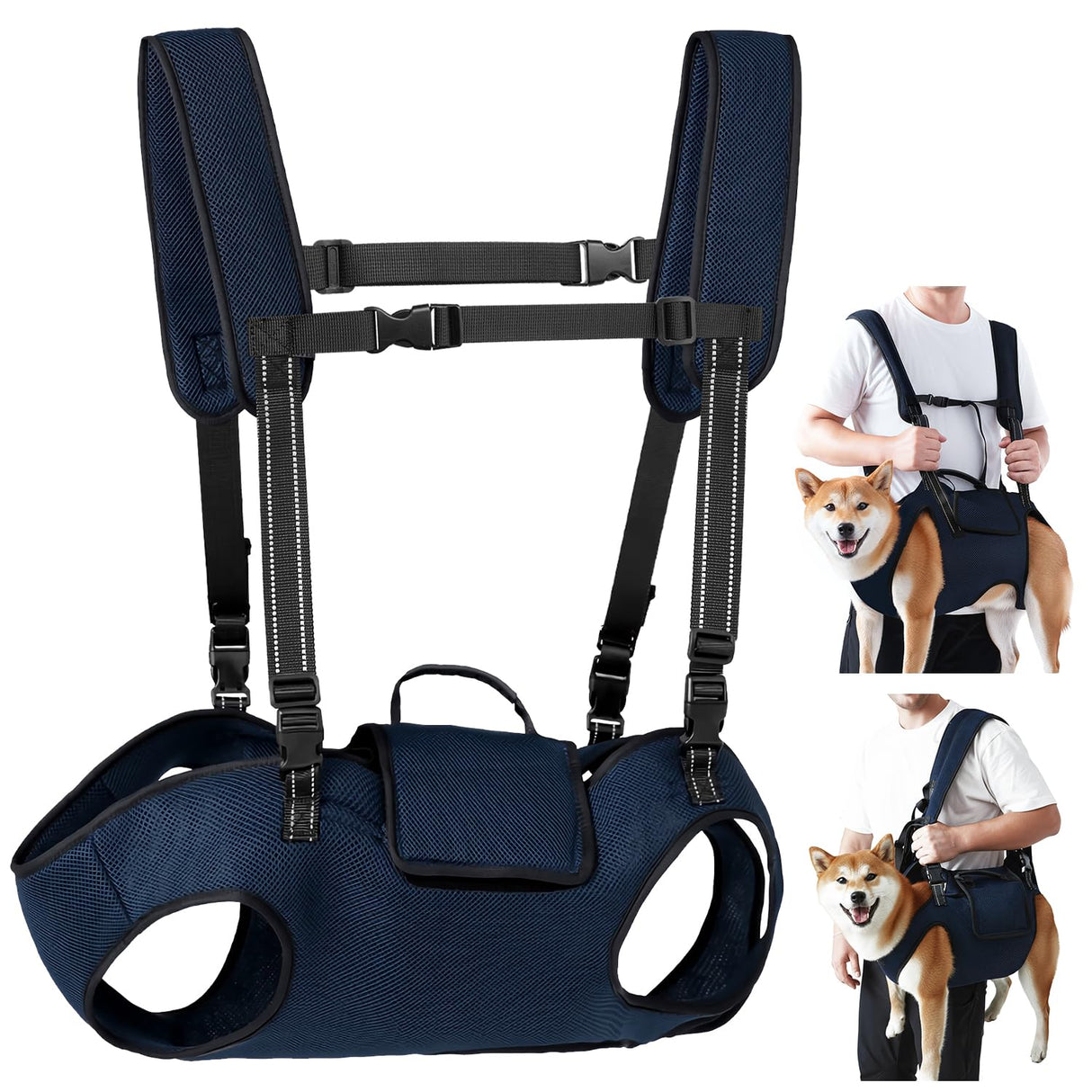 Nasjac Dog Lift Harness for Large Dogs - Full Body Dog Sling Carrier with Adjustable Straps & Control Handle, Breathable Backpack for Elderly Injured Arthritic Disabled Medium Large Dogs, Navy XL
