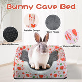 Warm Rabbit Hideout, Washable Bunny Bed & Hideaway House with Strawberry Design, Cozy Fleece Hut for Indoor Rabbits Guinea Pigs and Other Small Animals