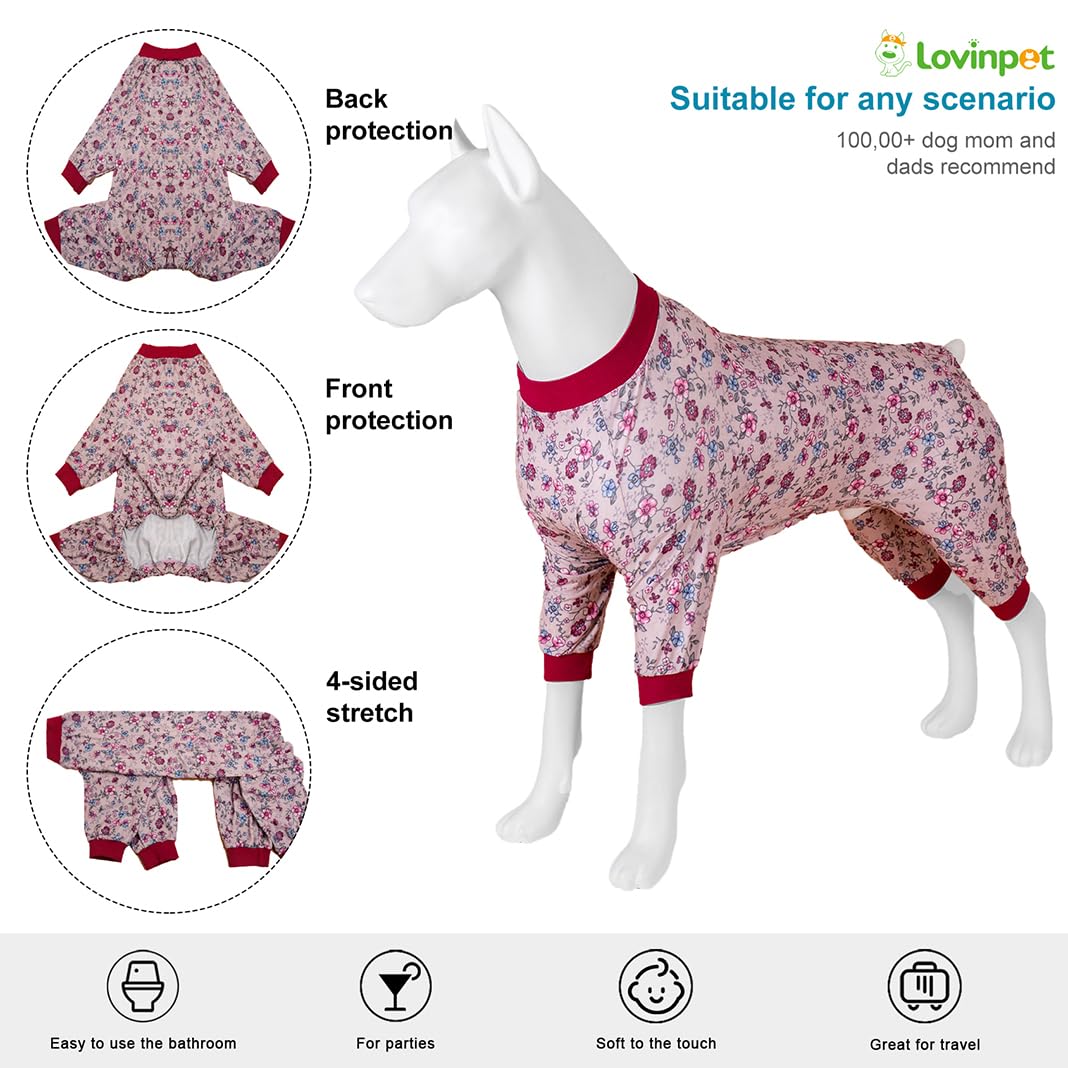 LovinPet Pittbull Pjs Pet Anxiety Calming Shirt, Anti Licking Dog Pajamas, Bouquet Print, Large Dog Clothes for Parties, Camping, Travel, and Home,3XL
