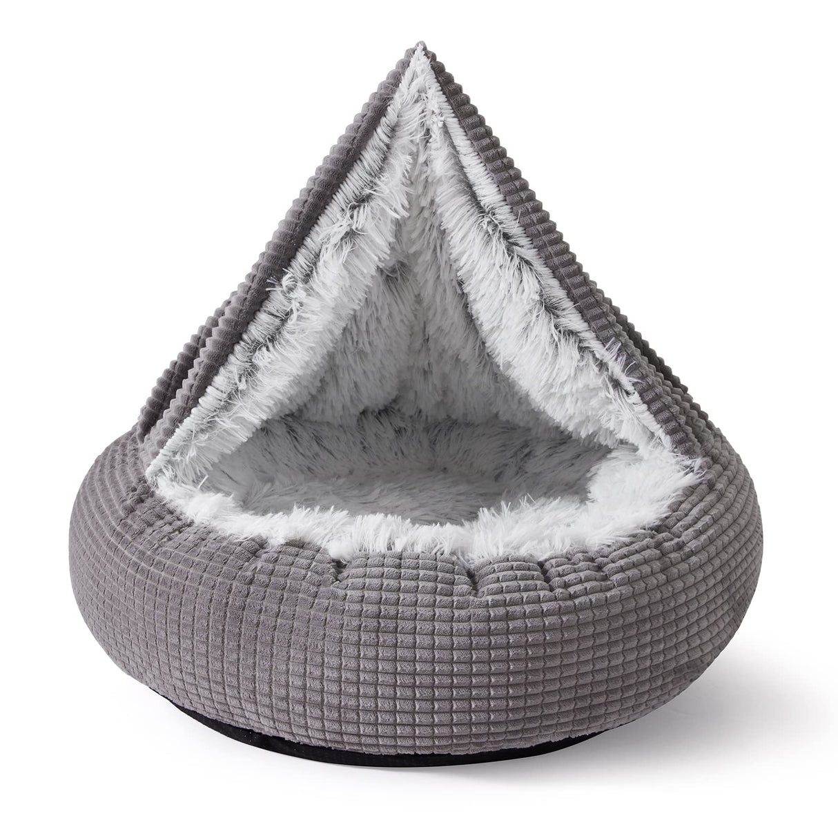 MIXJOY Dog Bed with Blanket, Round Calming Cozy Cave for Medium Dogs, Soft Plush Cuddler Puppy Bed and Burrow Cave, Anti-Slip Bottom, 26inch