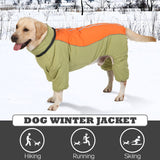 Toasty Warm 4-Legged Dog Snowsuit with Leash Ring, Reflective Zip Up Dog Winter Coat, Windproof Fleece Lining Dog Jumpsuit Jacket, LightGreen,12