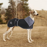 Geyecete Dog Winter Coat Geyecete Greyhound Raincoat Fabric with Lamb Velvet Inside Outdoor Dog Apparel with Adjustable Bands for Medium, Large Dog-Black-XXXL