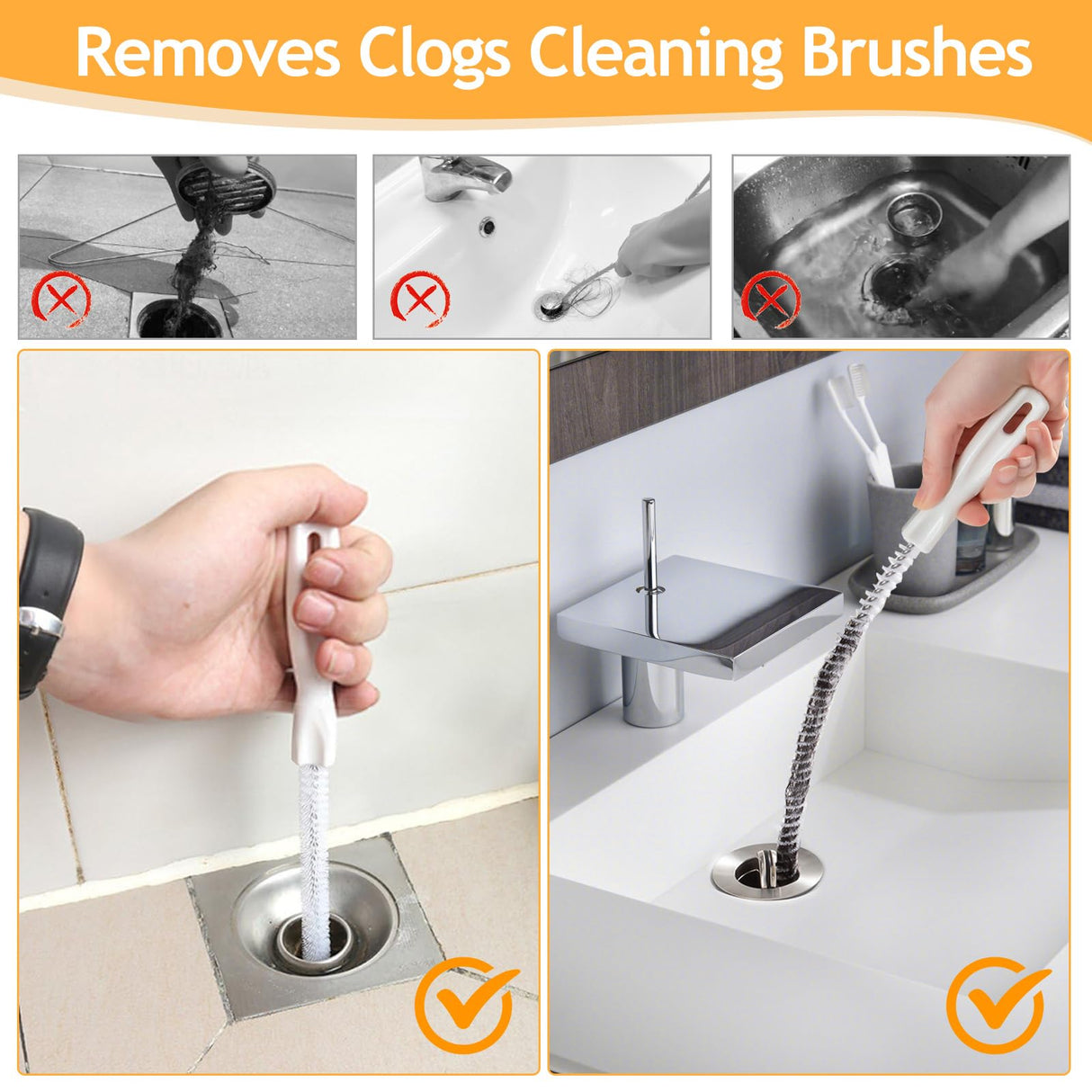 Drain Cleaning Brush, Kitchen Sink Drain Clog Remover Brush, Flexible Long Pipe Hair Clogs Catcher Cleaner Tool for Toilet, Bathroom Tub