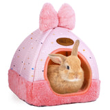 Kwerdas Bunny Bed Hideouts House Ferrets Rats Hedgehogs Chinchilla Cage Accessory for Rabbit Guinea Pig Hamster Cozy and Warm Rabbit Bed with Cute Bowknot Rabbits Hamster Bunny (Pink) ﻿