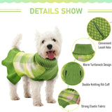 Dog Sweater Dress Plaid Knitwear for Small Medium Dogs Warm Puppy Pet Turtleneck Stretch Pullover Cute Fall Winter Vest Clothes with Leash Hole for Christmas (Green, L)