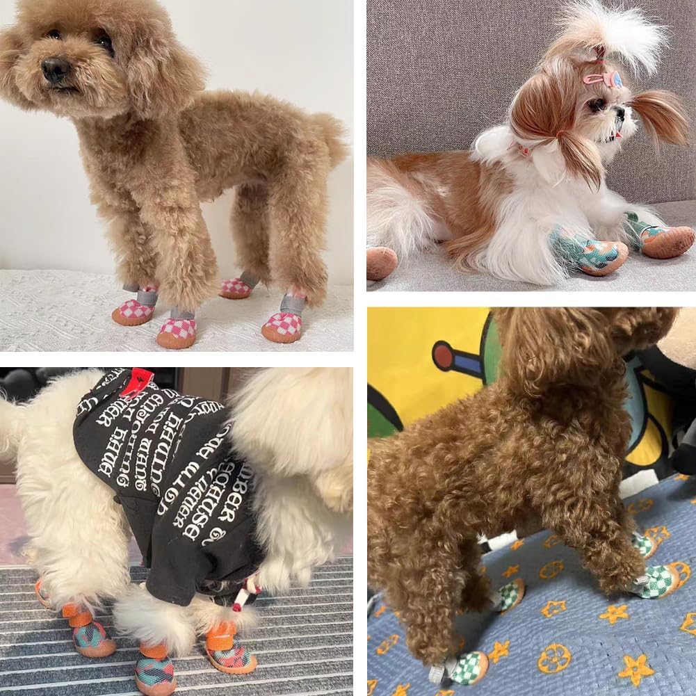 Paipeper Dog Shoes for Small Dogs,Breathable Dog Boots,Pet Paw Protector for Hot Pavement and Winter Snow,Outdoor Walking and Indoor Hardfloors(Blue White-Size 4)