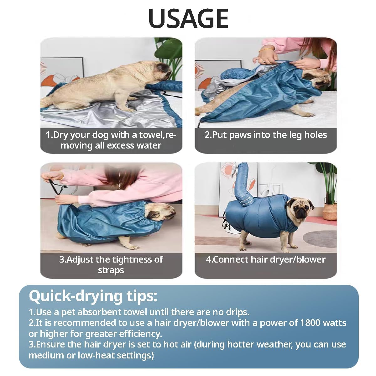 MANON ROSA Dog Drying Bag – Quick Dry Pet Hair Drying Suit for Small, Medium & Large Dogs and Cats, 360° Air Circulation Grooming Accessory for Blow Drying (XX-Large)
