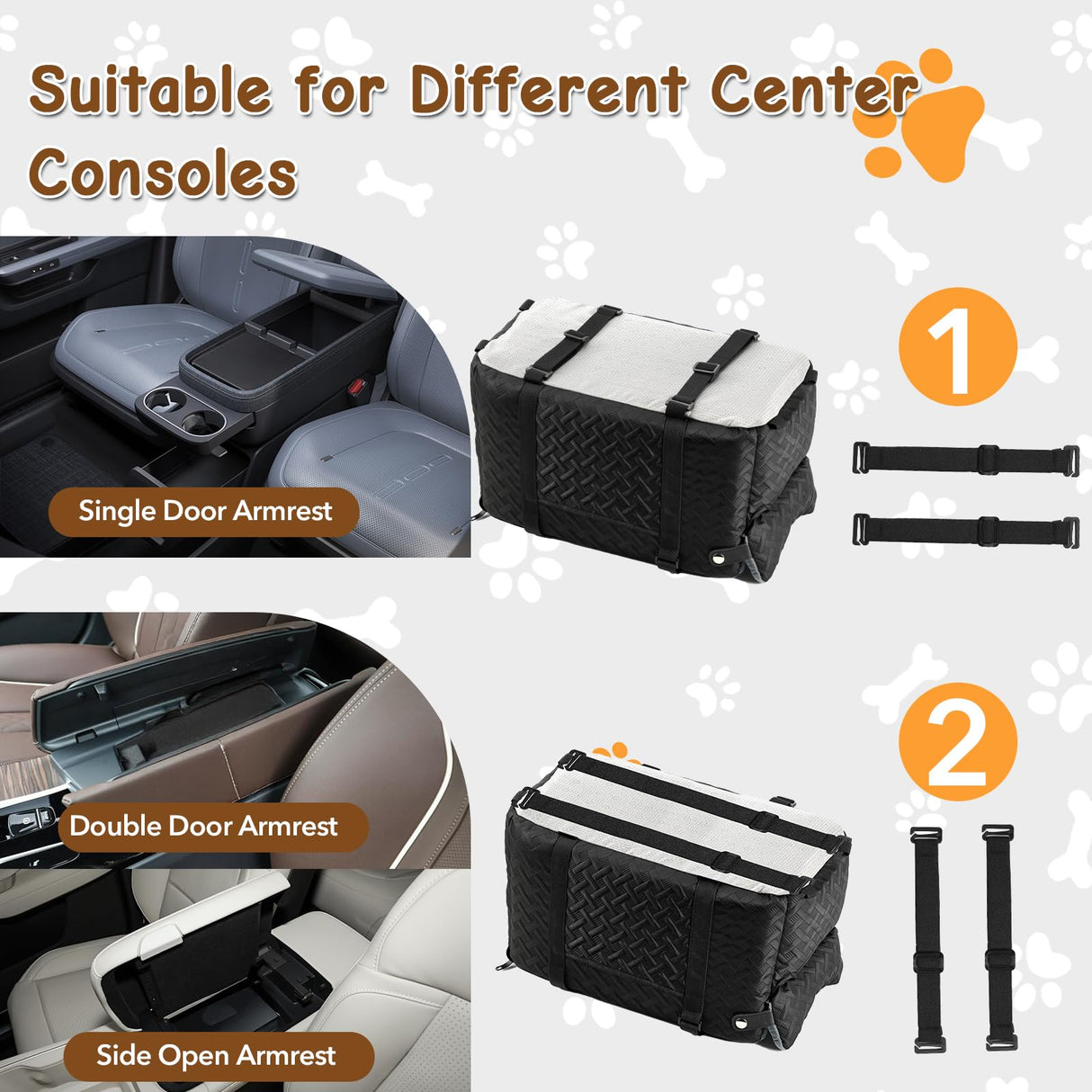 Center Console Dog Car Seat for Small Dogs,Washable Foldable Console Booster Seat for Puppy Car Seat with Safe Protection Hooks Adjustable Straps and Storage Pocket Pet