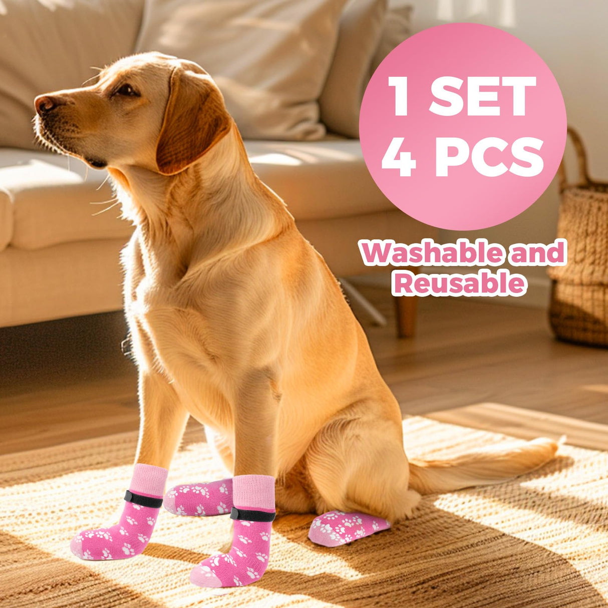 Non-Slip Dog Socks Prevent Licking Paws,Socks for Senior Dogs Walk on Hardwood Floor,Dog Grippers with Strong Traction,Dog Essentials,Pink 2 Pairs,XL