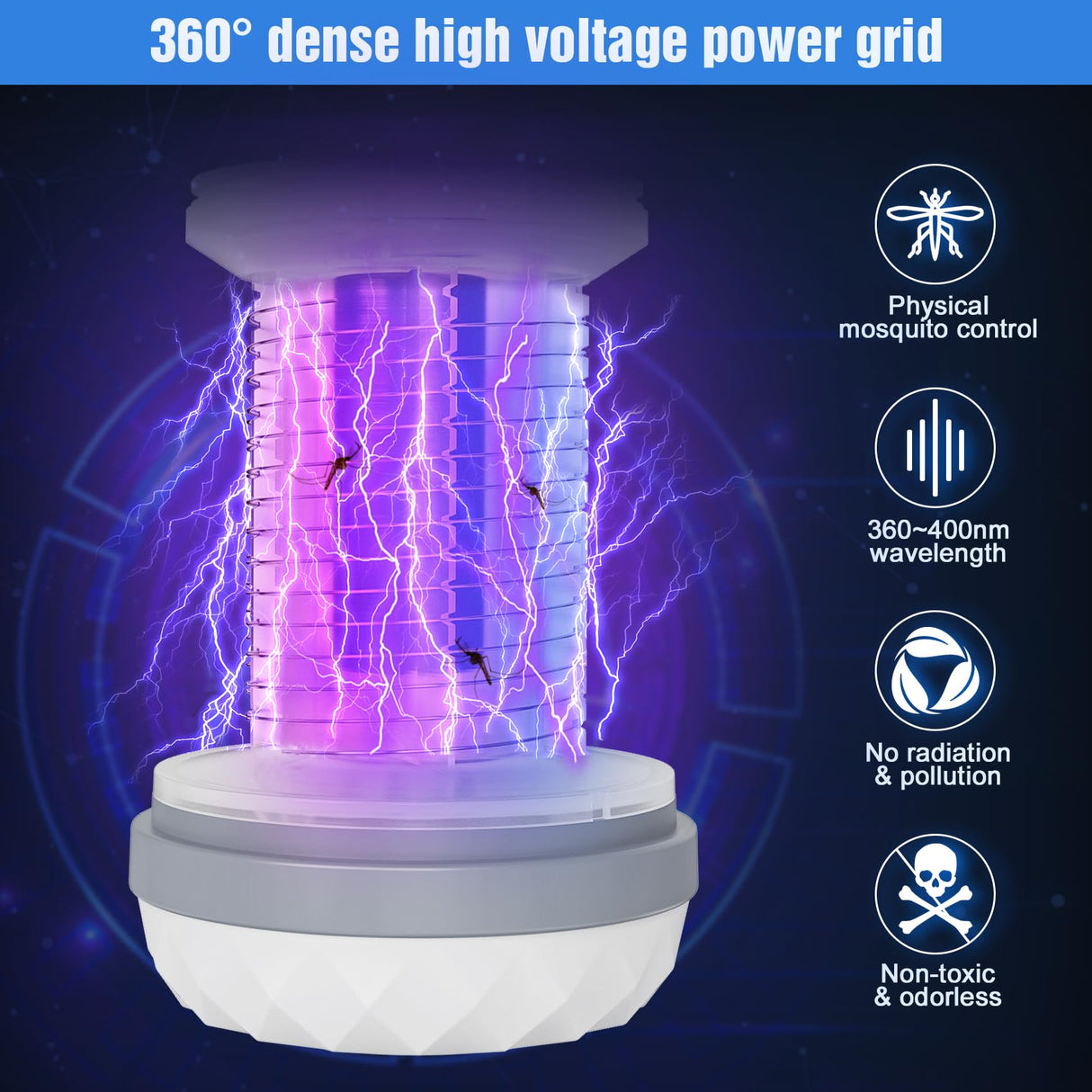 Solar Bug Zapper Outdoor Waterproof Mosquito Zapper for Patio Home Camping, 3 in 1 Cordless Rechargeable Mosquito Repellent Outdoor Patio Flashlight, Mosquito Killer Indoor - Blue, 2 PCS Patio