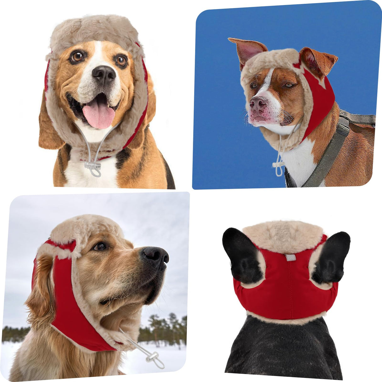 Dog Hats for Large Dogs, Christmas Dog Hat with Ear Holes & Adjustable Chinstrap, Pet Warm Snow Bomber Hat for Cold Weather, Soft Faux Rabbit Fur, Outdoor Beanies Noise Protection