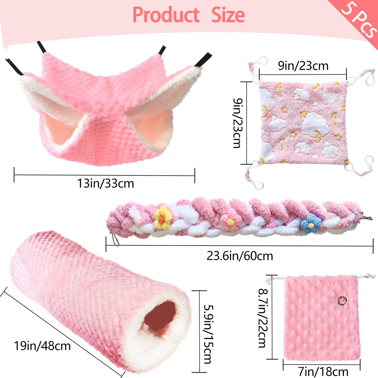 Hamiledyi Ferret Hammock 5 Pack Sugar Glider Climbing Ropes Toys Rat Hanging Tunnel Hammock Swing Squirrel Hideout Bed Cage Accessories for Mouse Hamster Chinchilla Small Animals