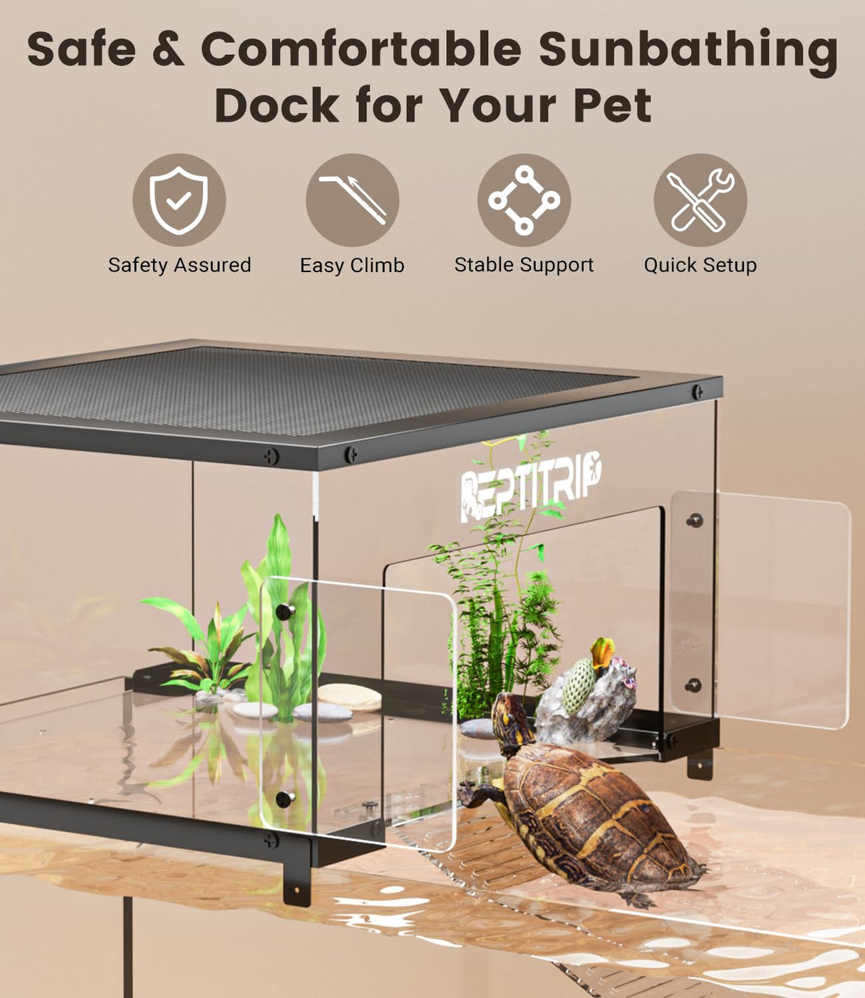 Turtle Basking Platform for 18-19 Inchs Wide Aquariums - Last Long Stainless Steel Supports & Mesh, Non-Slip Ramp for Aquatic Turtles, Turtle Tank Accessories (Extra Large)