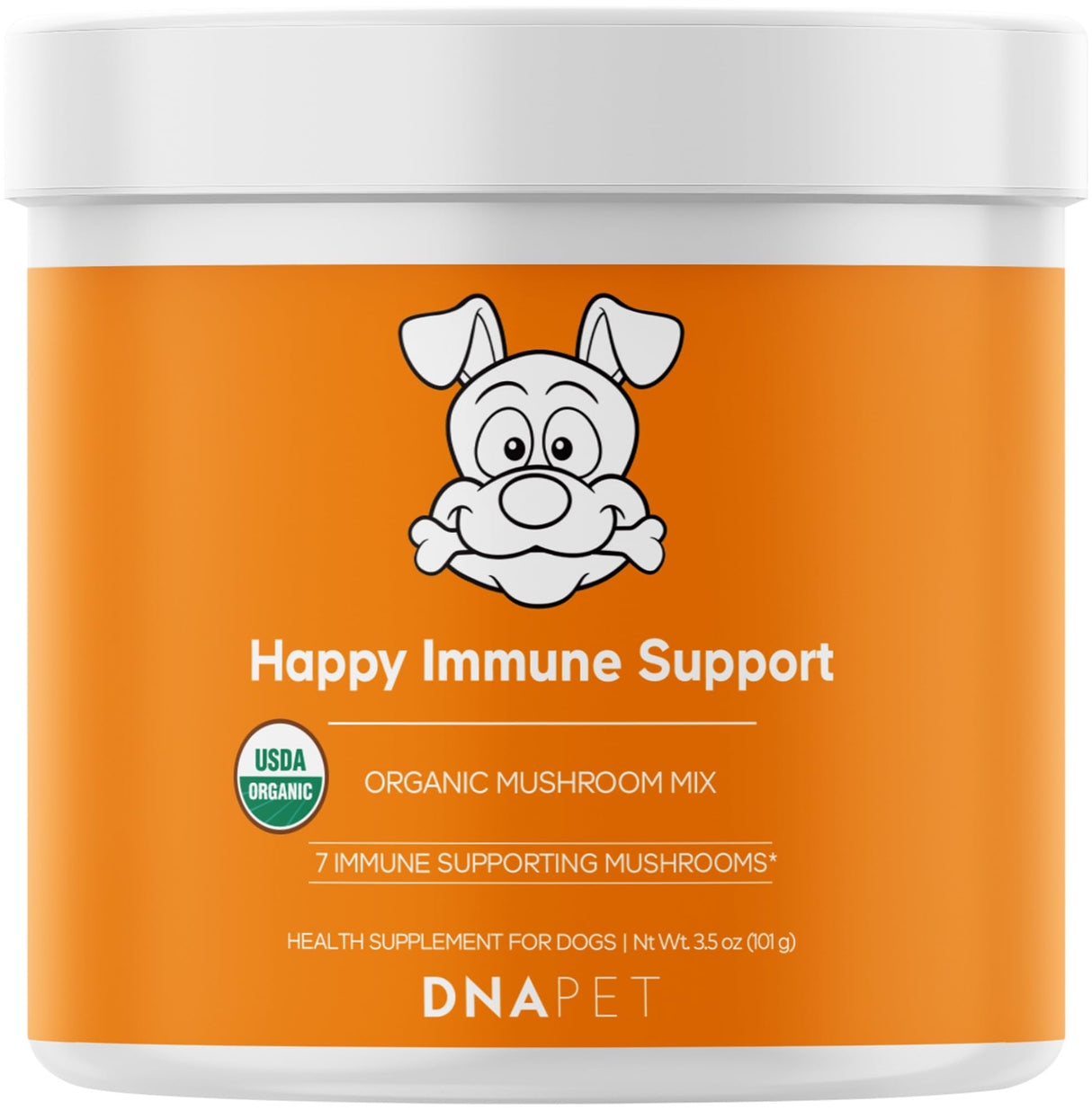 DNA PET Happy Immunity USDA Certified Organic Mushroom Complex for Dogs, Organic Cordyceps Shiitake Reishi, Vegan Mushroom Blend Powder Canine Supplement, Advanced Mushroom Mix, Non-GMO, 3.5 oz