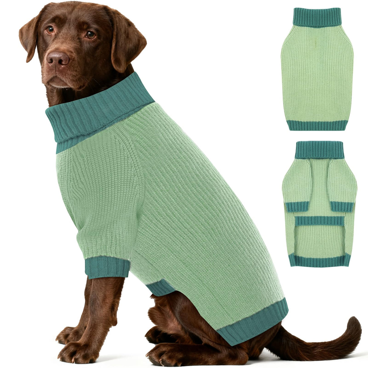 IKIPUKO Dog Sweater XXXL, Turtleneck Sweaters with Leash Hole, Soft Knit Pullover for Large Dogs Male Female, Winter Thermal Pet Sweaters for Doberman Labrador, Green 3XL