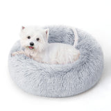 Calming Dog Bed & Cat Bed with Anti-Slip Bottom, Medium Size Washable Anti-Anxiety Donut Dog Beds for Medium Dogs, Fluffy Plush Cozy Round Dog Bed(27 Inch, Light Grey)