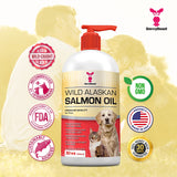 SavvyBeast Wild Alaskan Salmon Oil for Dogs, Cats & Ferrets – Omega-3 Fish Oil Pet Supplement with EPA & DHA – Supports Skin, Coat, Joints, Heart, Brain, Itch Relief & Immune – Unscented – 32 oz