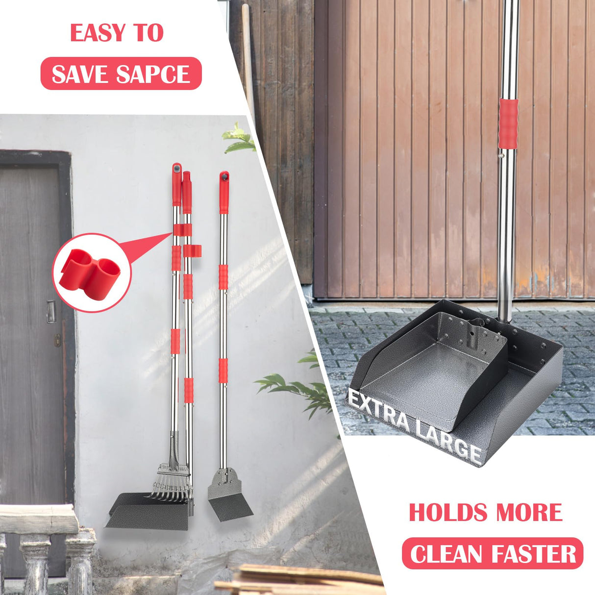 FUSBUNTY Dog Pooper Scooper Set, Pooper Scooper for Dog, Heavy Duty Stainless Steel Rake with Extra Large Tray & Spade No Bending Clean Up for Pet Waste Removal, for Grass, Dirt Or Gravel.