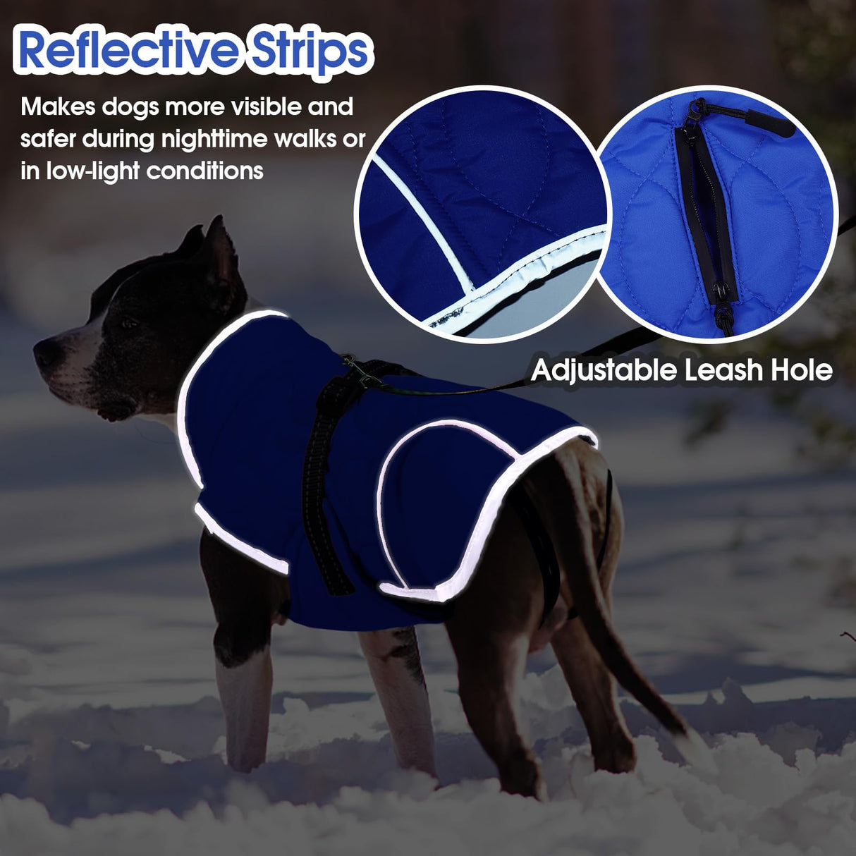 IDOMIK Dog Winter Jacket, Adjustable Waterproof Dog Warm Coat with Fleece Lining, Turtleneck Windproof Cold Weather Coats for Winter, Reflective Warm Snow Jacket for Chihuahua Yorkshire,Blue,XS